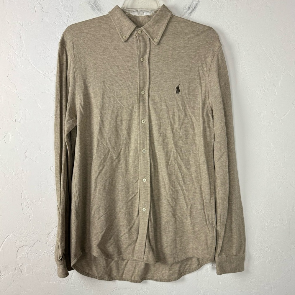 Ralph Lauren Shirt Knit Top Featherweight Mesh Polo Heather Tan Beige Brown‎